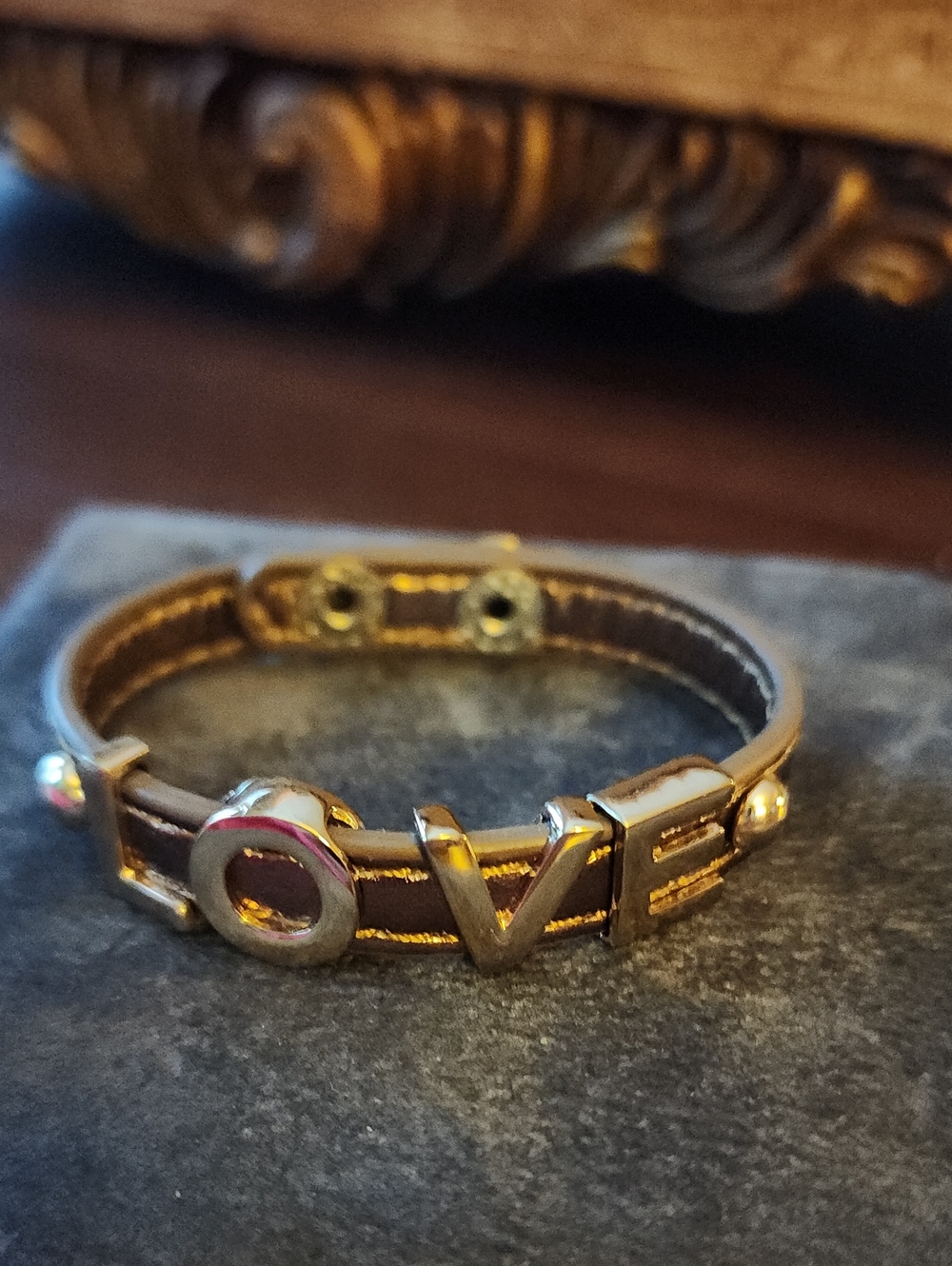 Gold-Tone "LOVE" Leather Bracelet - Women's Jewelry